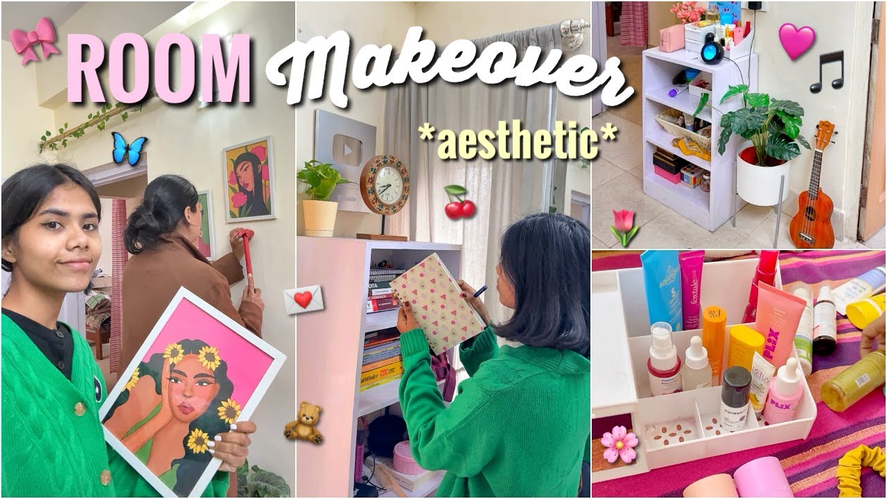 My New Room Makeover! 🎀 *AESTHETIC* DIY ROOM TRANSFORMATION 🍒 #roommakeover #roomtour #aesthetic