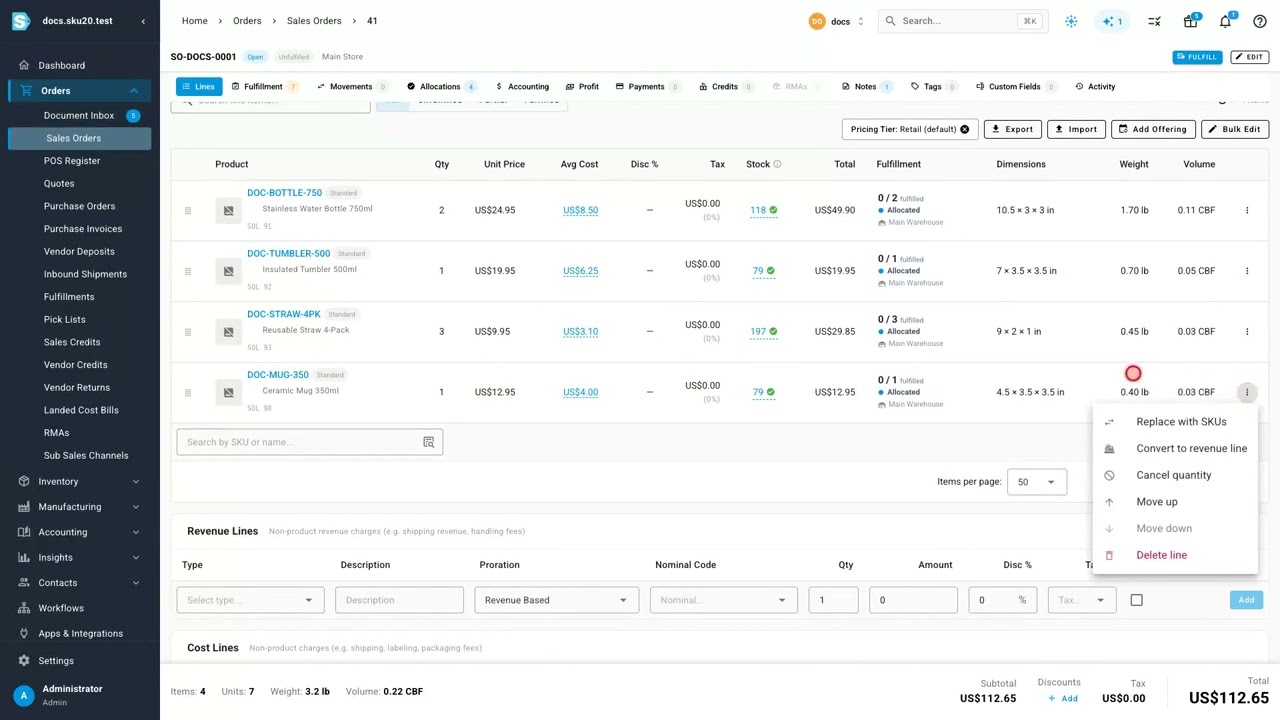How to manage order lines in SKU.io