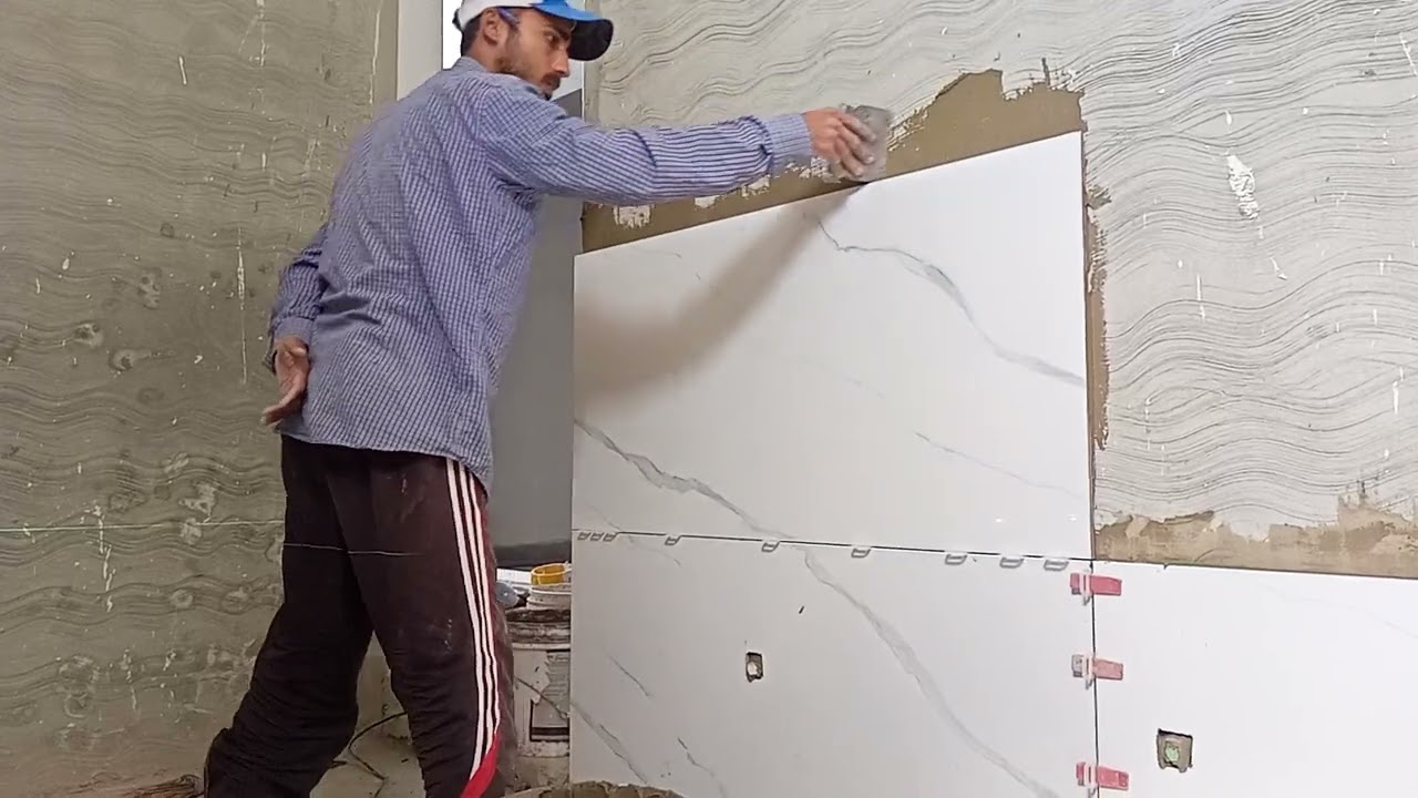 How to Install Bathroom wall Tile for Beginners 24x48 porcelain tile part 2