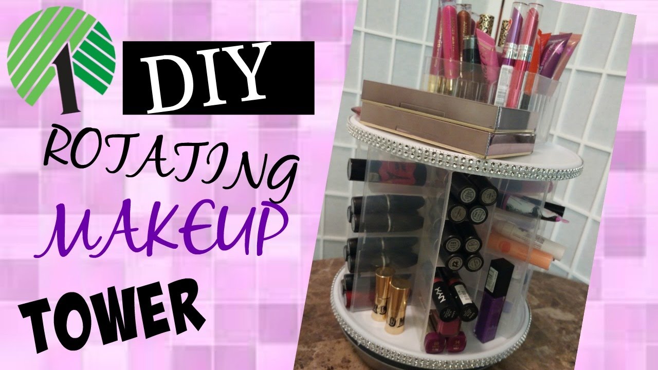 DOLLAR TREE DIY * ROTATING MAKEUP TOWER / HOLDS 100+