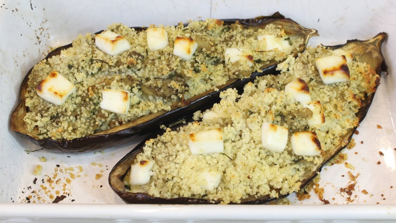 RECETA LIGERA de berenjenas rellenas de couscous y queso fresco con Thermomix