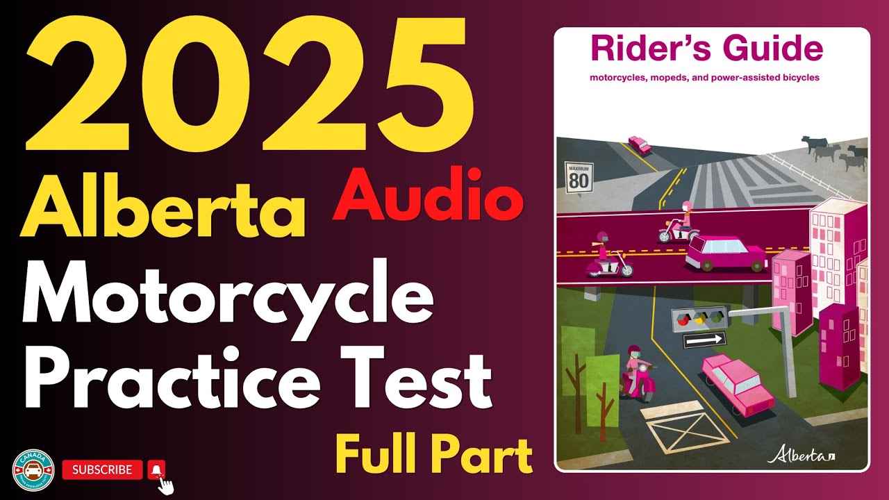 Alberta Motorcycle Practice Test Full Part | Audio | Canadian Driver Knowledge Test