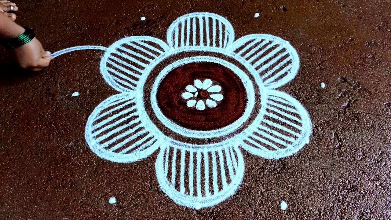 Vaigasi madham special flowers kolam|5*3 simple rangolidesigns|friday pandagamuggulu| super rangoli