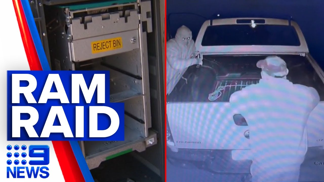 Three masked thieves ransack Adelaide ATM during wild ram raid | 9 News Australia