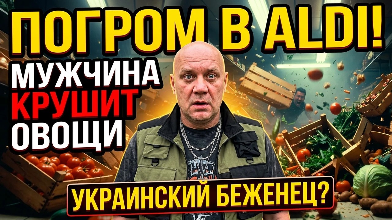 Погром в Aldi! Мужчина крушит овощи в магазине &mdash; в сети говорят, что это украинский беженец