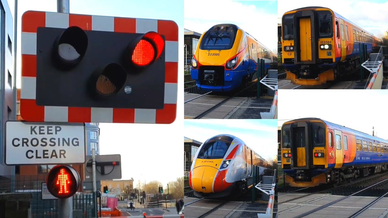 Six Trains in 15 Minutes at Lincoln Brayford Level Crossing, Lincolnshire