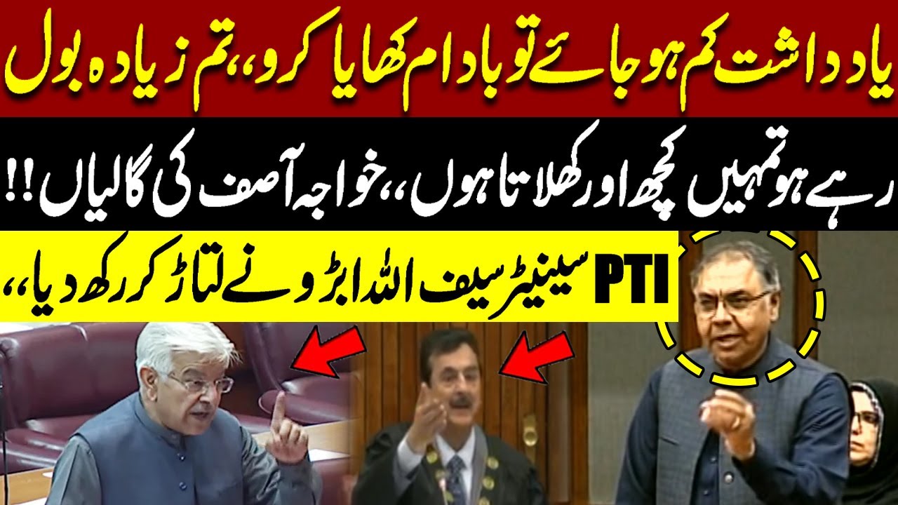 Badaam Khaya Kro Tumhari Yadaasht Kamzor Hai | Khawaja Asif | PTI's Saif Ullah Abro Speech In Senate