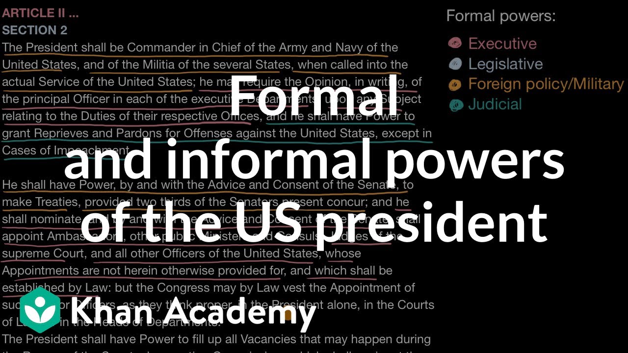 Formal and informal powers of the US president | US government and civics | Khan Academy