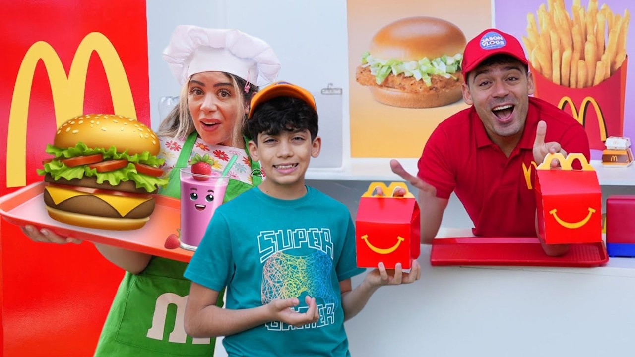 Petualangan Mobil Seru Jason dan Alex 🚗🍔 | Bermain Restoran McDonalds Rumahan untuk Anak