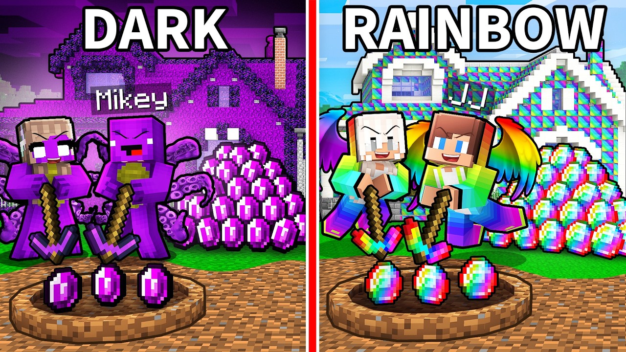 JJ and Mikey: RAINBOW vs DARK Mine Battle in Minecraft - Maizen