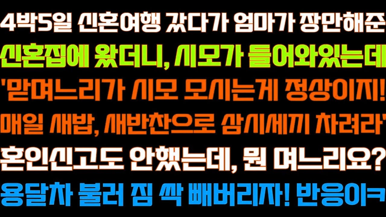 [반전 신청사연] 신혼여행 갔다가 엄마가 장만해준 신혼집에 왔더니 시모가 와있는데