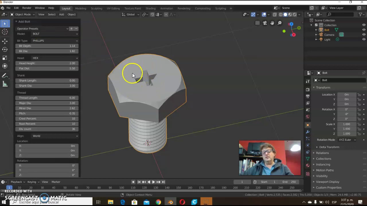 Blender: tornillos y tuercas