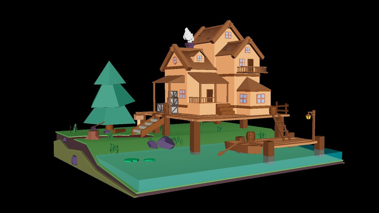 Stylized Low Poly House on Water | 3D Maya Modeling | 3D Baaz