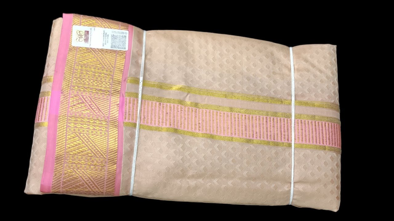 Pure silk dhoti embossed design with pink border from @Exclusive Dhoties, Sep 20, 2022