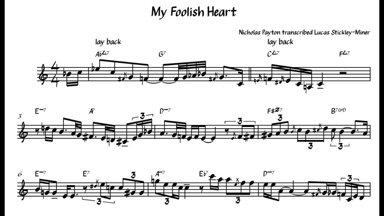 My Foolish Heart - Nicholas Payton trumpet transcription