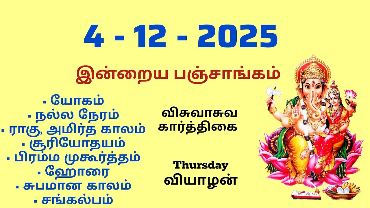 Today Panchangam | இன்றைய பஞ்சாங்கம் | December 04 ,&nbsp;2025 | Tamil calendar today | சங்கல்பம்