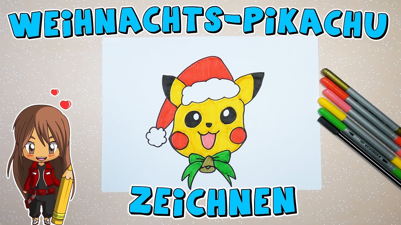 Pikachu an Weihnachten einfach malen für Kinder | ab 9 Jahren | Malen mit Evi | deutsch