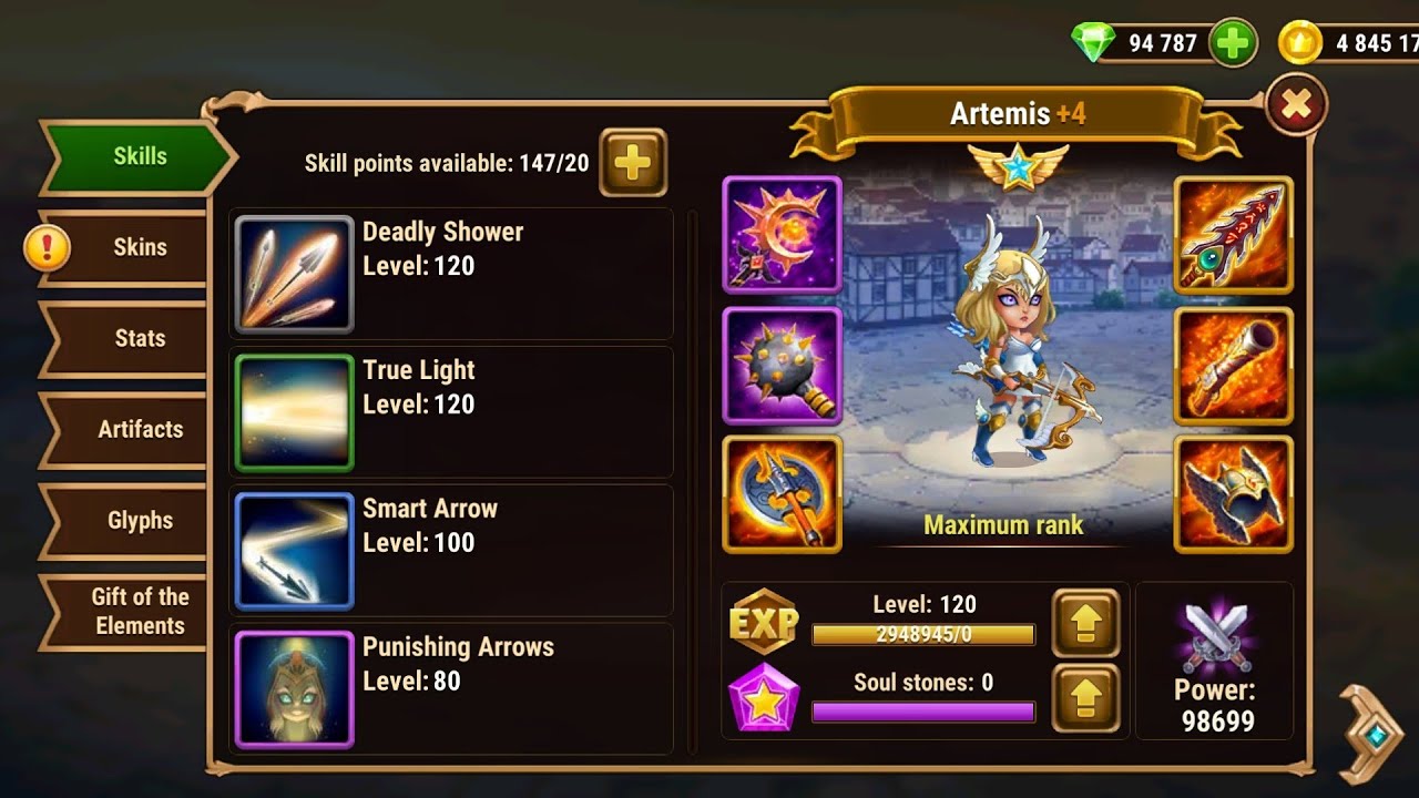 Hero Wars Mobile: 9 straight arena defense with my Artemis team