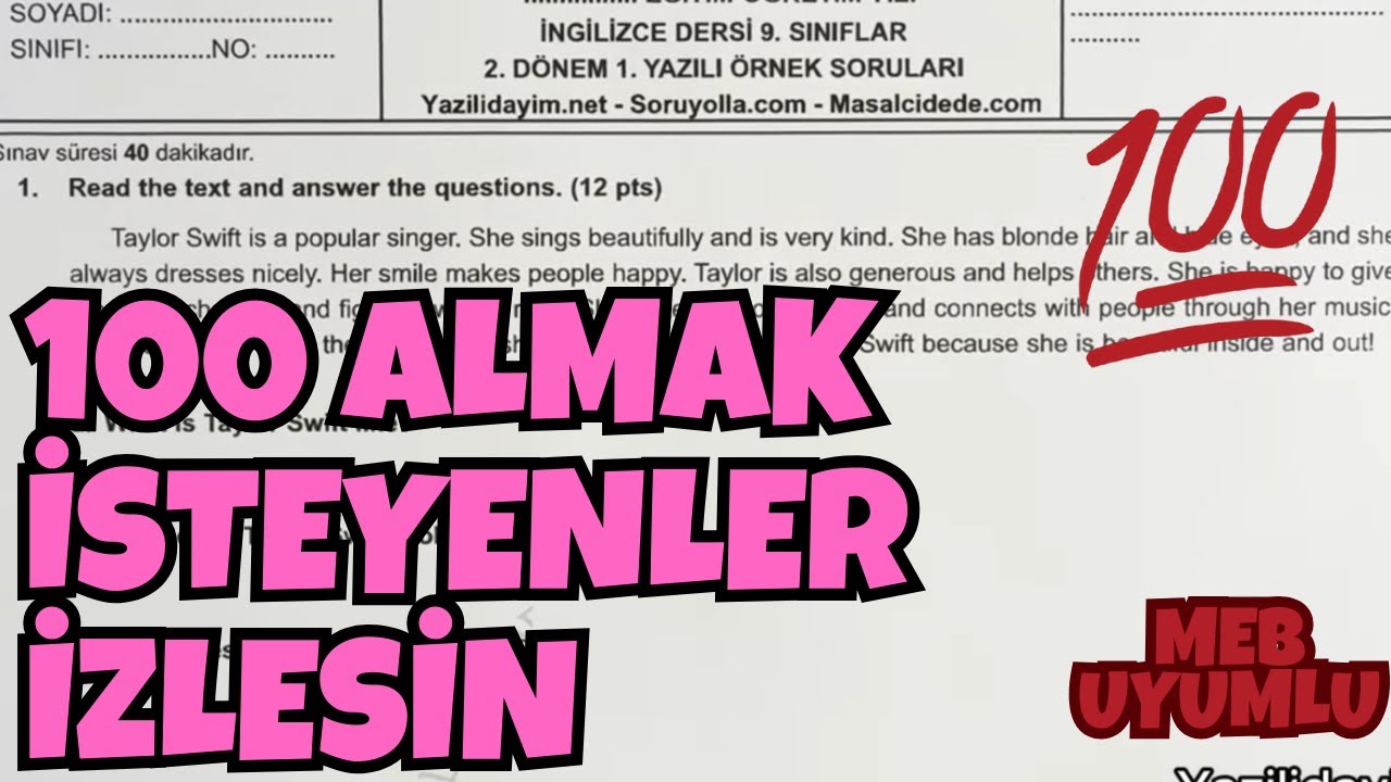 9.Sınıf İngilizce 2.Dönem 1.Yazılı