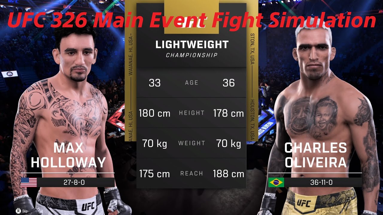 UFC 326 Main Event Max Holloway Vs Charles Oliveira 2 for the  BMF Title Fight Simulation