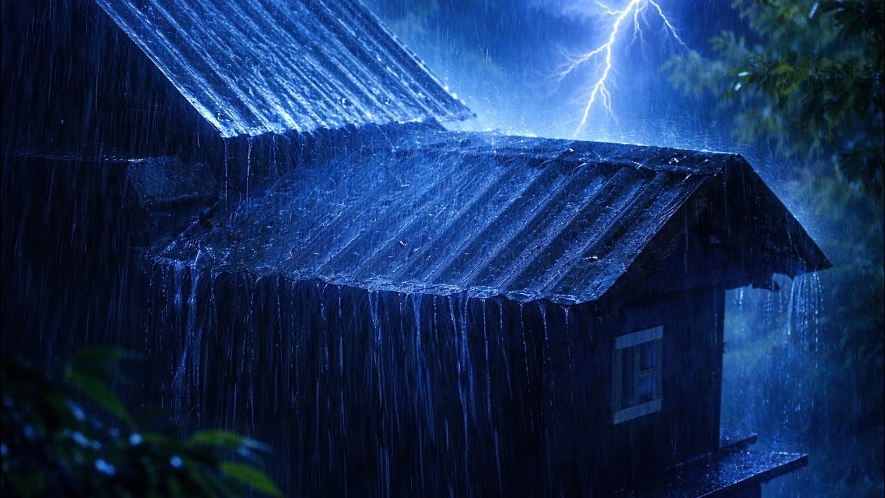 Fall Asleep in Minutes with Heavy Rain on a Tin Roof & Powerful Thunder Sounds