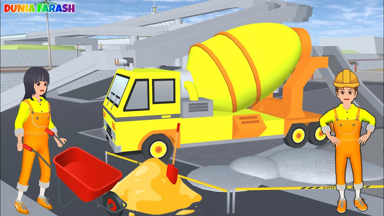 Yuta Dan Mio Bekerja Jadi Pembuat Jembatan Pakai Truck Molen Kena Semen || Sakura School Simulator