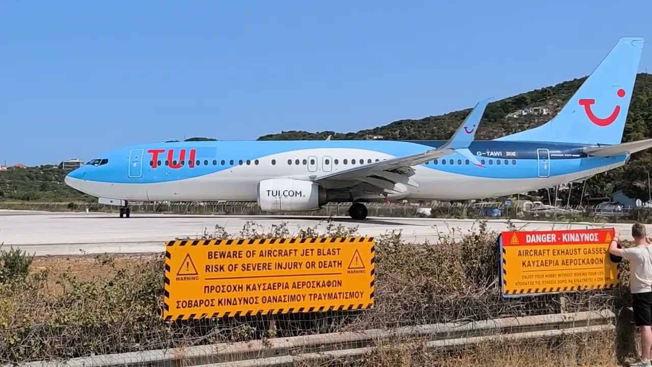 Skiathos - Tui Boeing from / to Birmingham - landing, taxi and takeoff