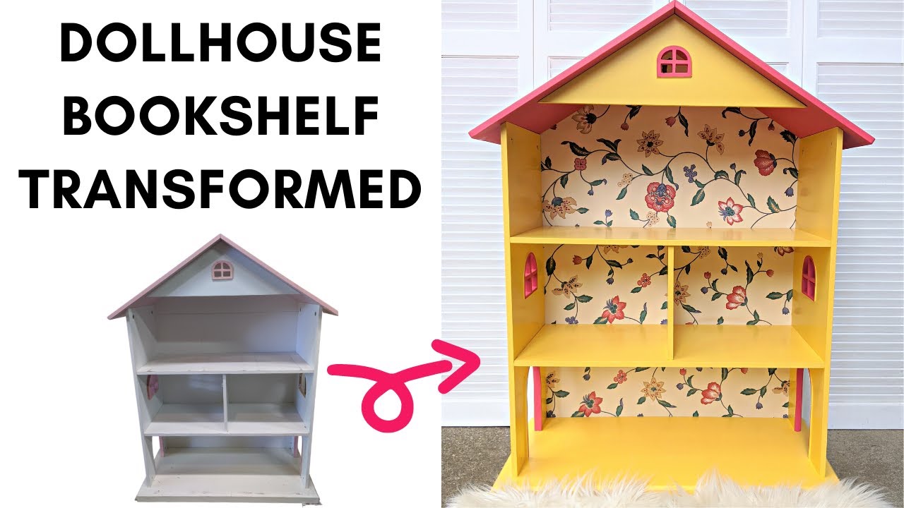 Dollhouse Bookshelf Flip-Huge Transformation! Dollhouse Bookshelf Upgrade - Trash to Treasure DIY