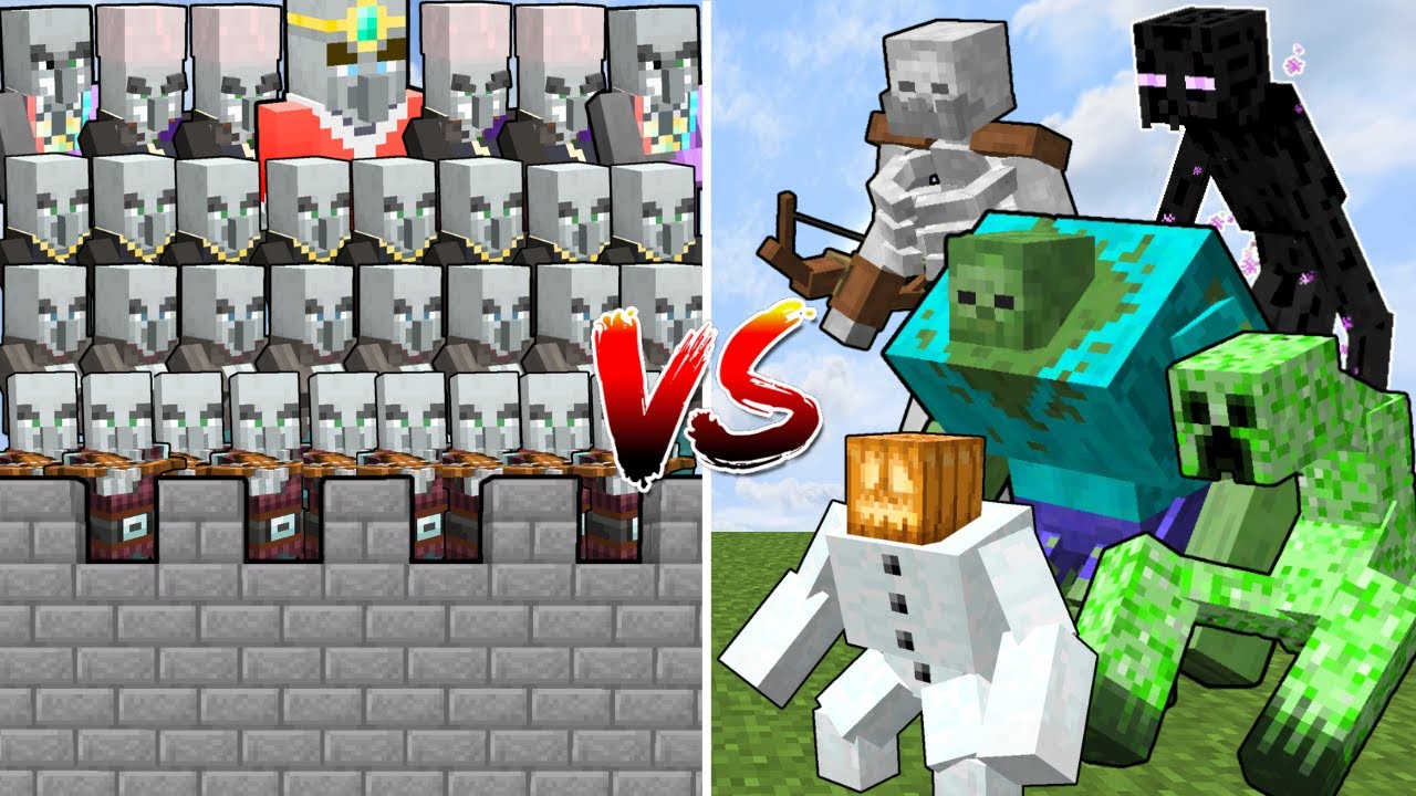ALL MUTANT MOBS vs ILLAGER CASTLE | Minecraft Mob Battle
