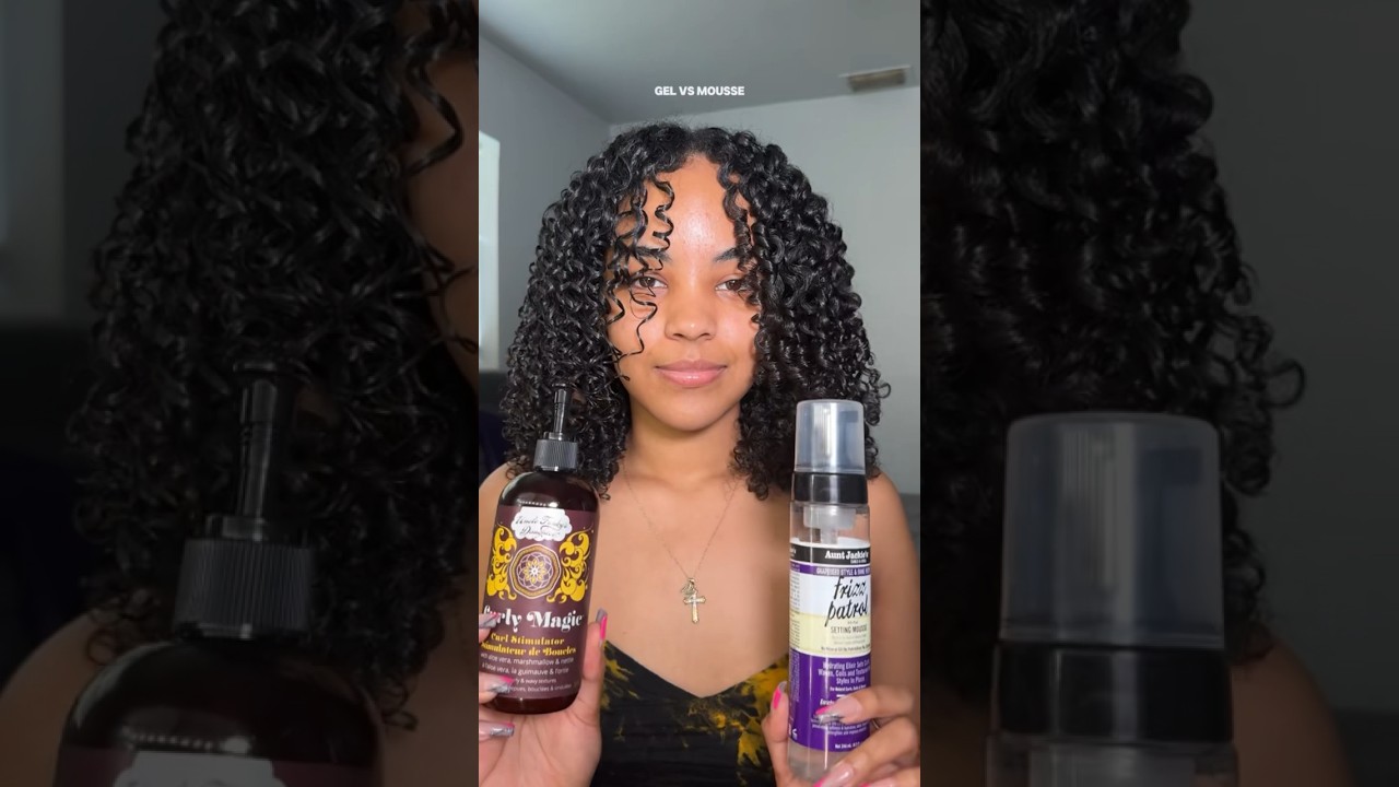 Gel vs Mousse 🎀 which side do you like best? #curlyhair #mousse #gel #curlyhairroutine