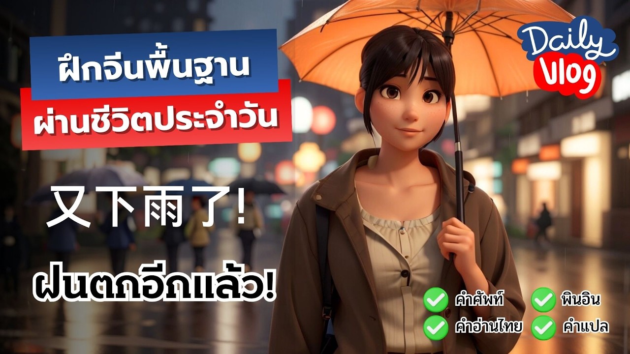 ทางลัดหัดภาษาจีน | Mini VLOG ฝนตกอีกแล้ว! | ครูหมีสอนจีนเป็นไว