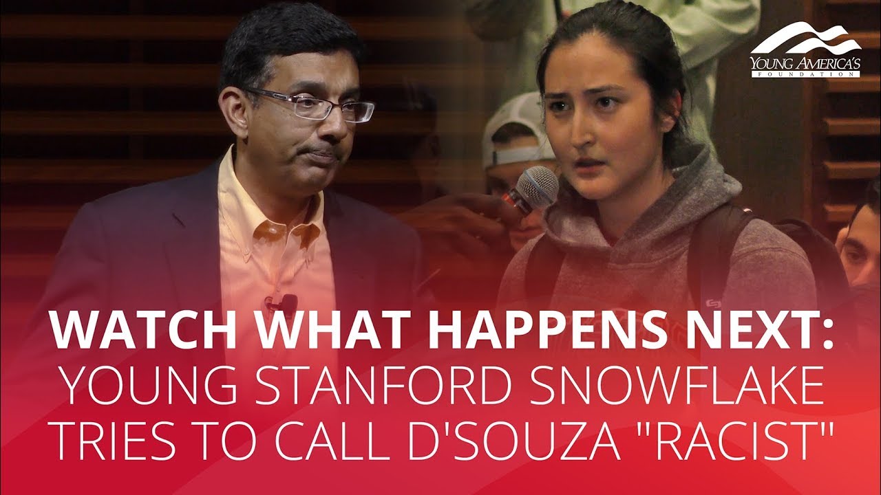 WATCH WHAT HAPPENS NEXT: Young Stanford snowflake tries to call D'Souza "racist"