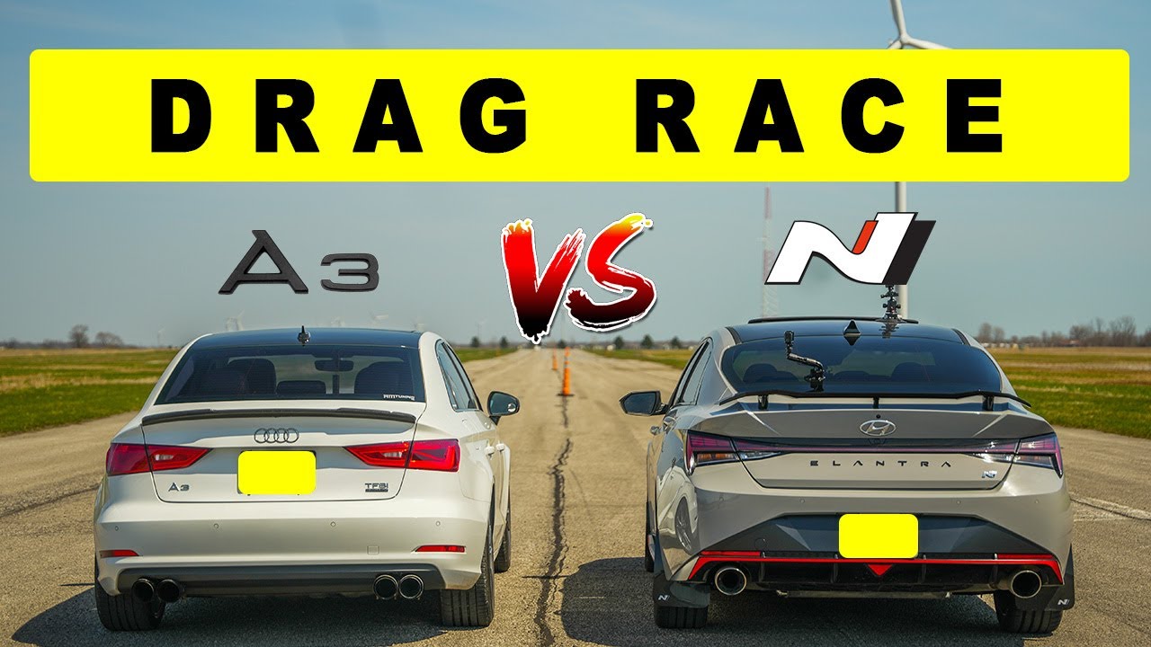 Тюнингованный Audi A3 соревнуется с Elantra N DCT: что может пойти не так? Гонка на дрэг-н-ролле.