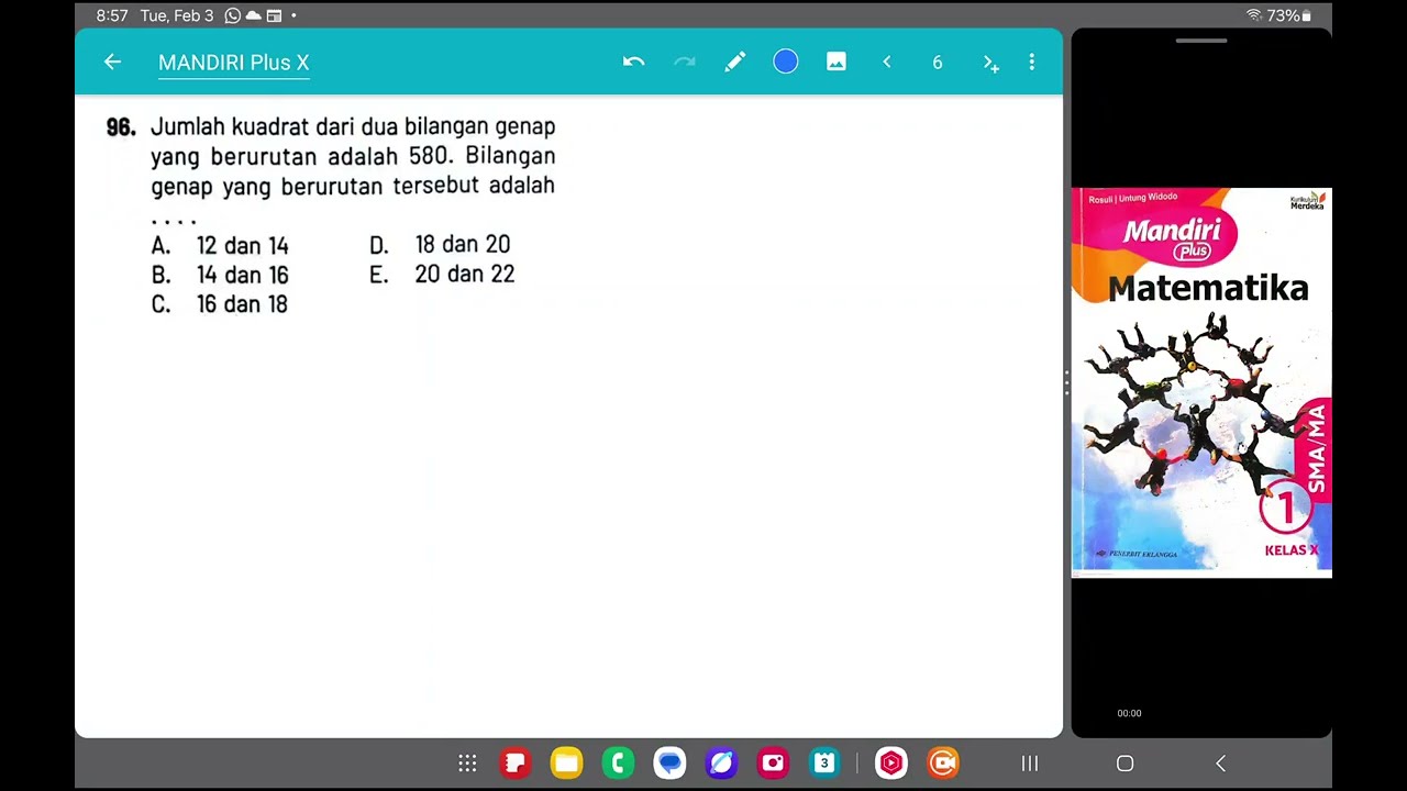 96 Jumlah kuadrat dari dua bilangan genap yang berurutan adalah 580. Bilangan genap yang berurutan 