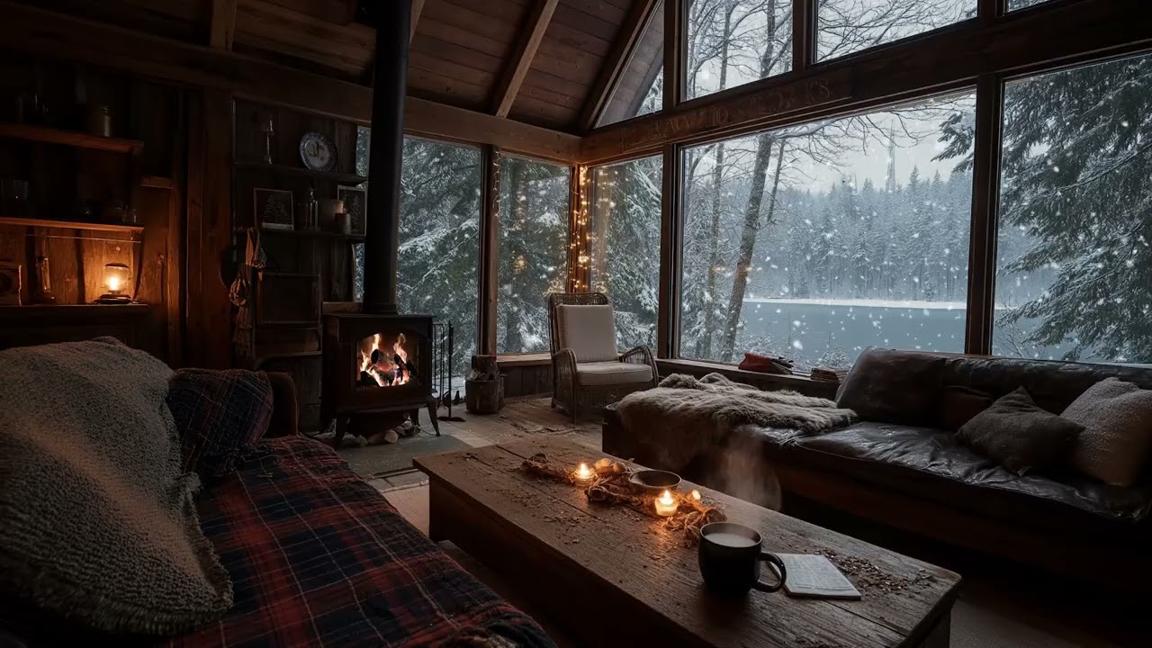 Cozy Winter Fireplace Ambience ❄️ Soft Music for Sleep, Study & Focus
