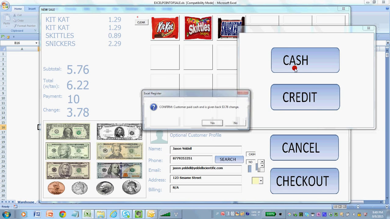 MS Excel Point Of Sale /Cash Register Software for Windows / Office 365