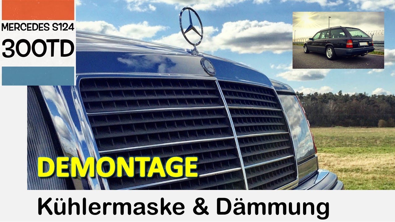 W124 Kühlergrill / Kühlermaske und Motorhaubendämmung abbauen. Schrauber Jack