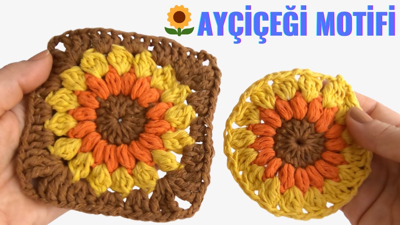 Coton İple Tığ İşi Çok Amaçlı Kare Ayçiçek Motif Yapımı / How to Crochet Flower Motif