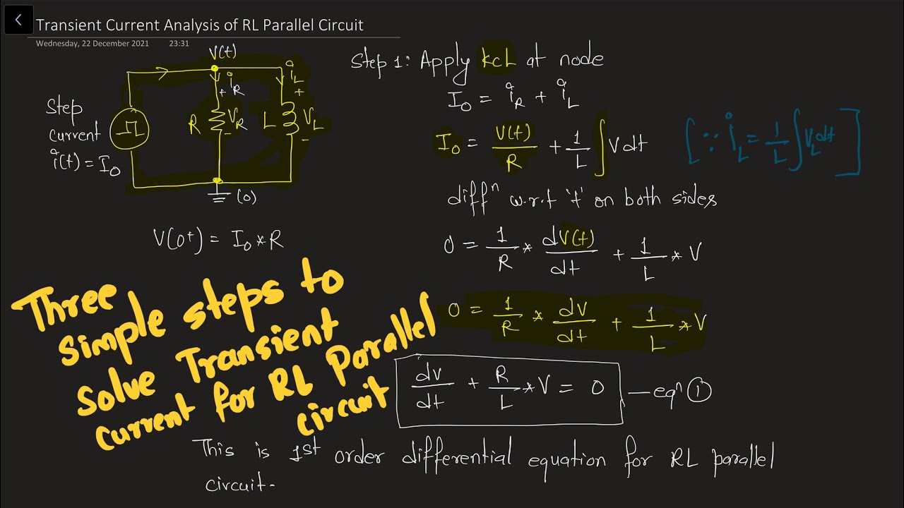 Transient Current Analysis of RL Parallel Circuit using Laplace Transform