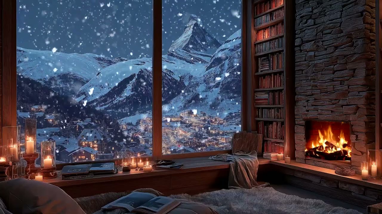 Midnight Snowroom ❄️🔥 Cold Wind Outside, Warm Fireplace Piano for Deep Sleep & Relaxation