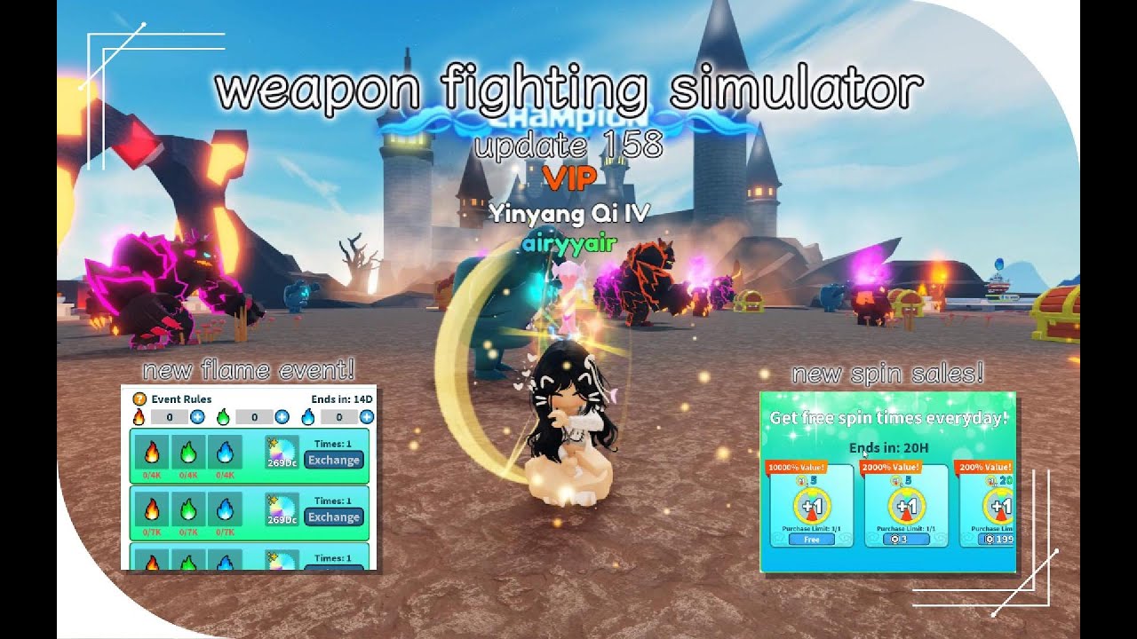 new UPDATE 158 flame event in roblox weapon fighting simulator!
