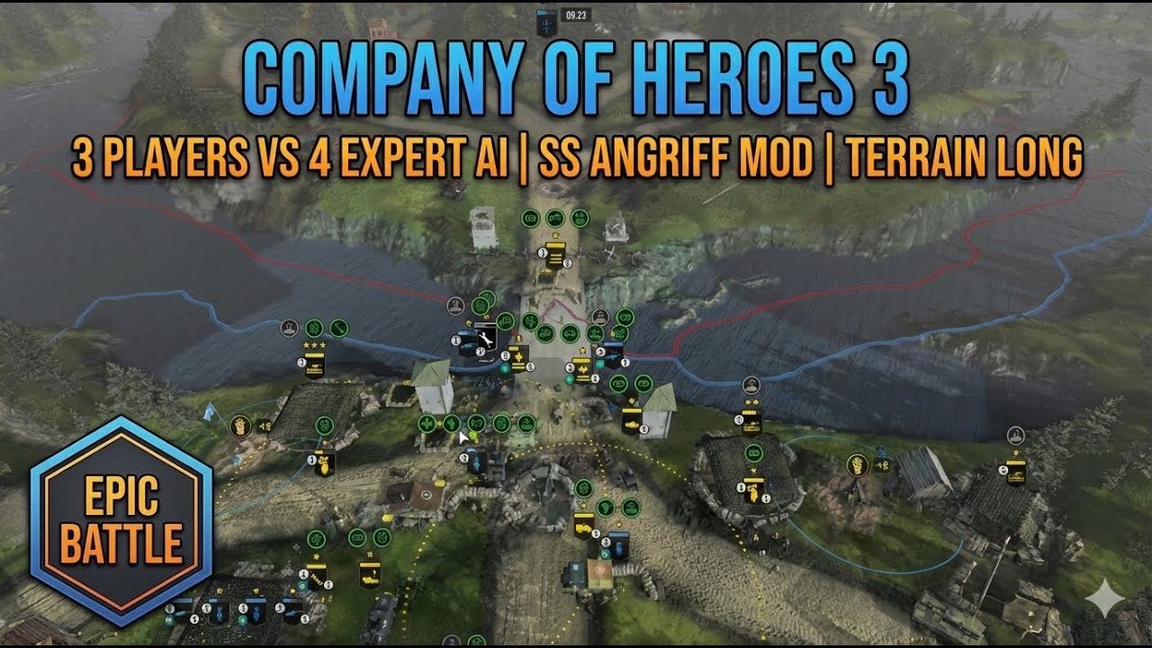 CoH3 No Commentary Gameplay | Terrain Long (4v3 vs Expert AI) – SS Angriff ALL UNITS Mod