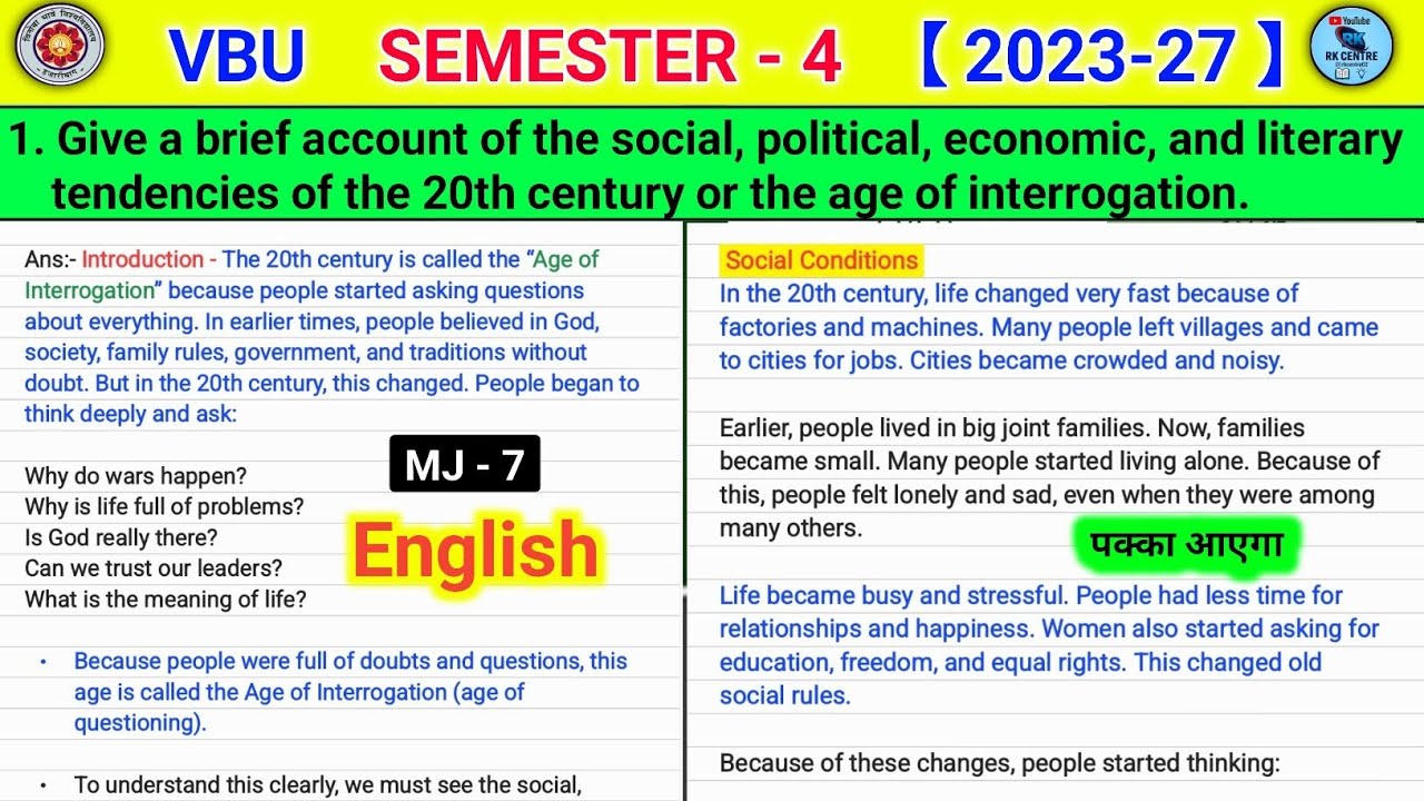 Give a brief account of the social, political, economic, and literary tendencies of the 20th century