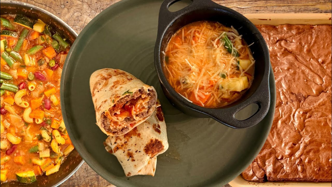 Minestrone Soup, Mozzarella and Beef Wrap, and Homemade Brownies 