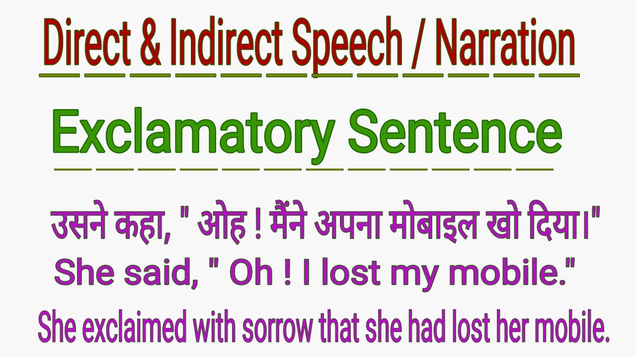 DIRECT AND INDIRECT SPEECH | NARRATION - EXCLAMATORY SENTENCE IN ENGLISH GRAMMAR IN HINDI