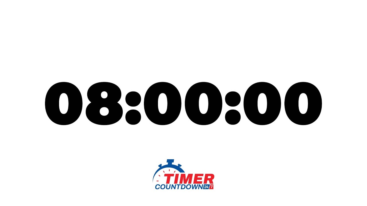 8 Hour Timer | White Screen Countdown with Alarm