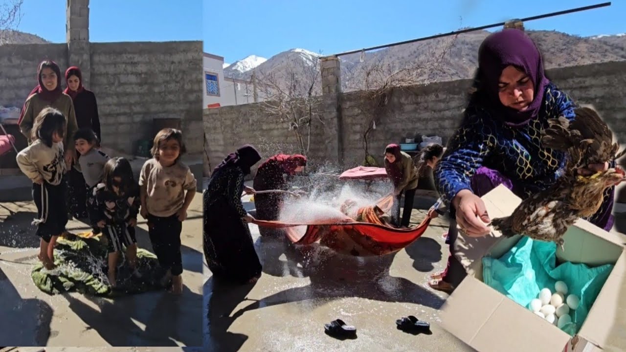 A Family Effort to Wash the Household Blankets