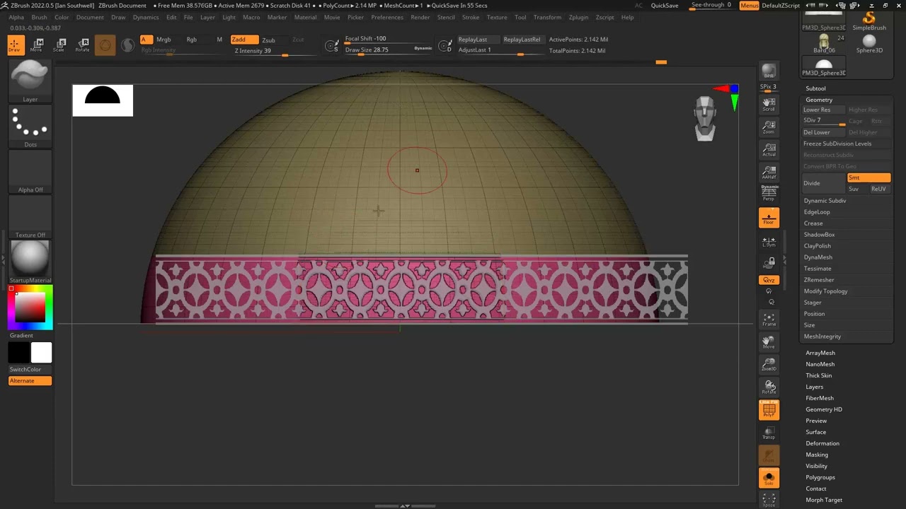Using Spotlight to apply a pattern in ZBrush