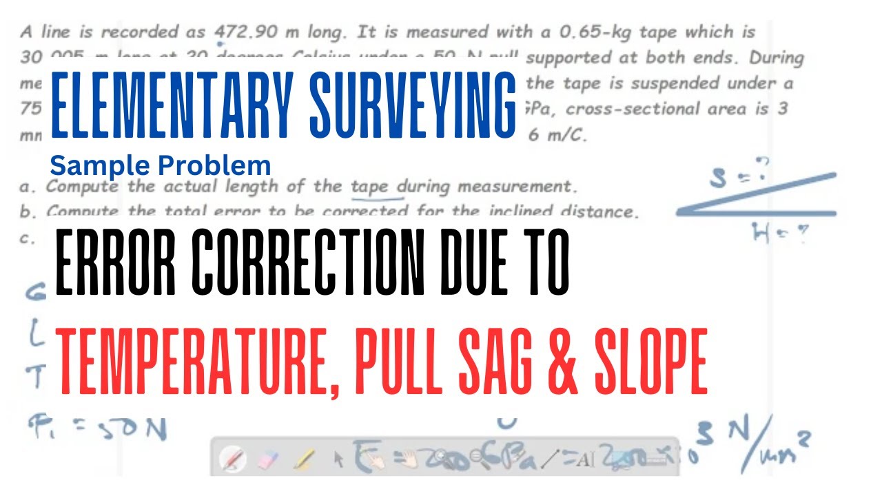 Error due to temperature, pull, sag, slope | sample problem | elementary surveying