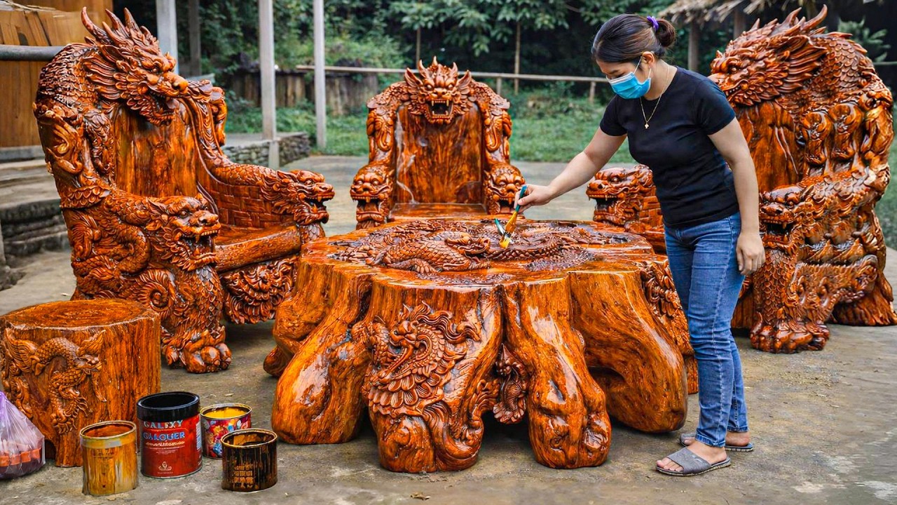 Refinishing Unique Root Wood Furniture to Prevent Damage and Harvesting Bananas